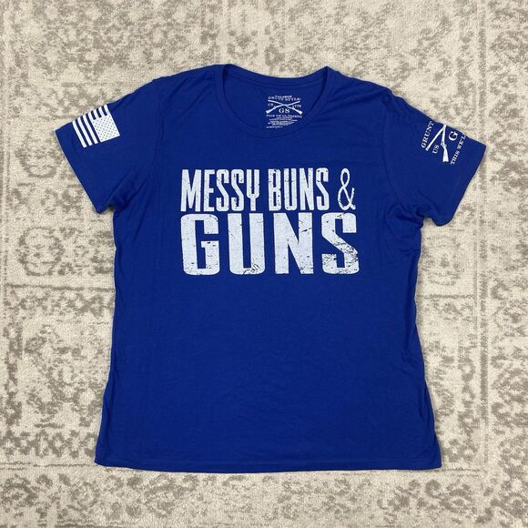 Grunt Style T Shirt Women's Blue Short Sleeve T Messy Buns & Guns Size 2XL XXL - Picture 1 of 7
